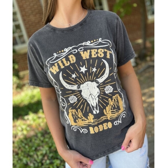 Zutter Wild West Rodeo Black Distressed Graphic 100% Cotton Short Sleeve Tee S - Picture 2 of 9